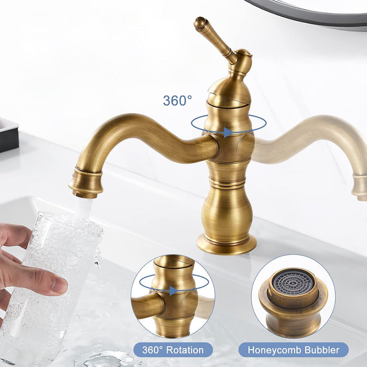 kisimixer Wasserhahn Bad Antik Bronze, 360° Schwenkbar Armatur Waschbecken für Bad, Einhebel Mischba