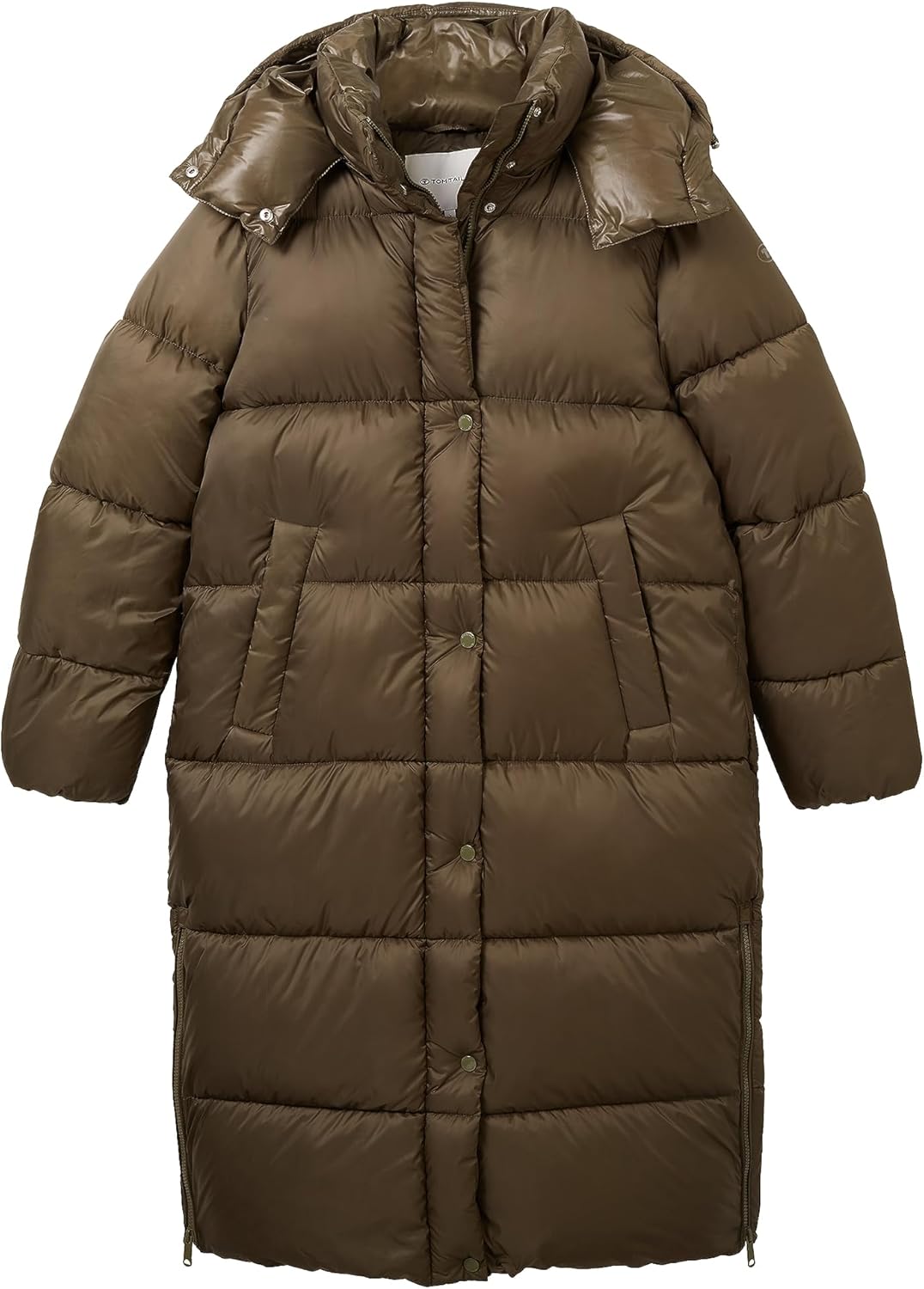 TOM TAILOR Damen Long Puffer Mantel mit abnehmbarer Kapuze M 11848 - Jungle Soil Green, M 11848 - Ju