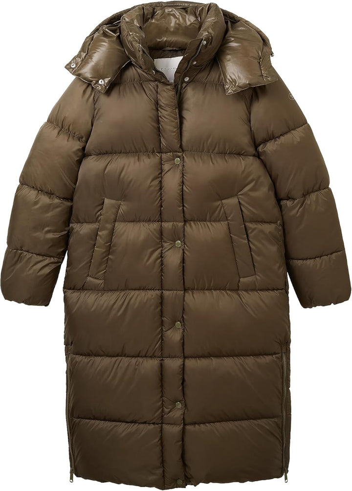 TOM TAILOR Damen Long Puffer Mantel mit abnehmbarer Kapuze M 11848 - Jungle Soil Green, M 11848 - Ju