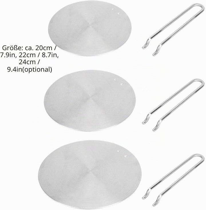24cm Edelstahl Induktion Adapterplatte mit Abnehmbar Griff, Hitze Diffusor Induktions Platte Zwische