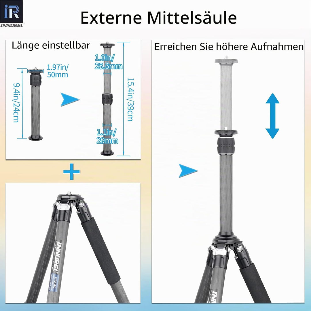 Karbonfaser-Stativ-INNOREL KT284C Super tragbares Reisestativ für DSLR-Kamera Robuster kompakter Stä