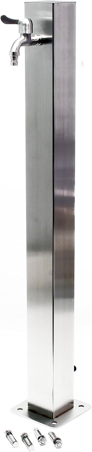 Wiltec eckige Wasserzapfstelle aus Edelstahl 95 cm, Wassersäule mit Wasserhahn & Anschluss, UV- & fr