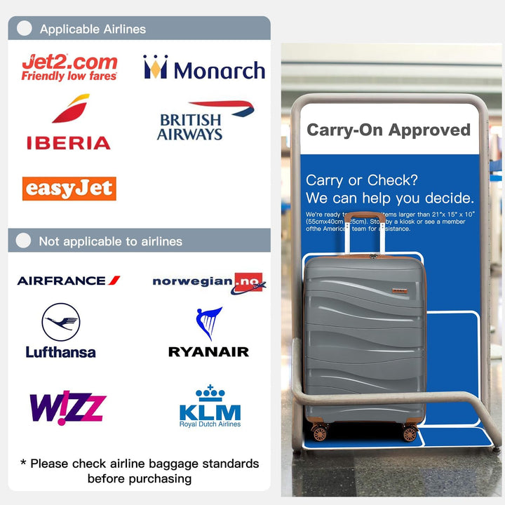 KONO Handgepäck Klein Koffer Trolleys 56cm Leicht Hartschalenkoffer Reisekoffer mit 4 Rollen und TSA
