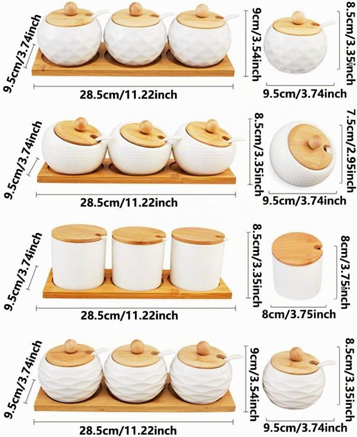 Keramik Gewürzdosen Set, Keramik Gewürzgläser mit Löffeln und Bambusdeckeln, Gewürzbehälter für Tee,