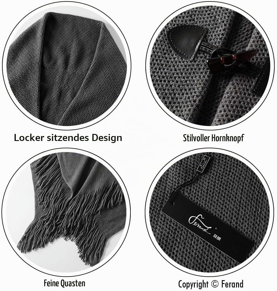 Ferand Damen Poncho Locker sitzender Cape Schal mit offener Vorderseite für Herbst und Winter Dunkel