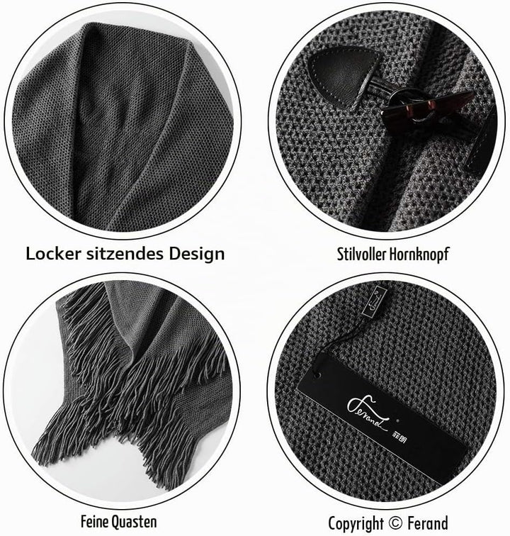 Ferand Damen Poncho Locker sitzender Cape Schal mit offener Vorderseite für Herbst und Winter Dunkel