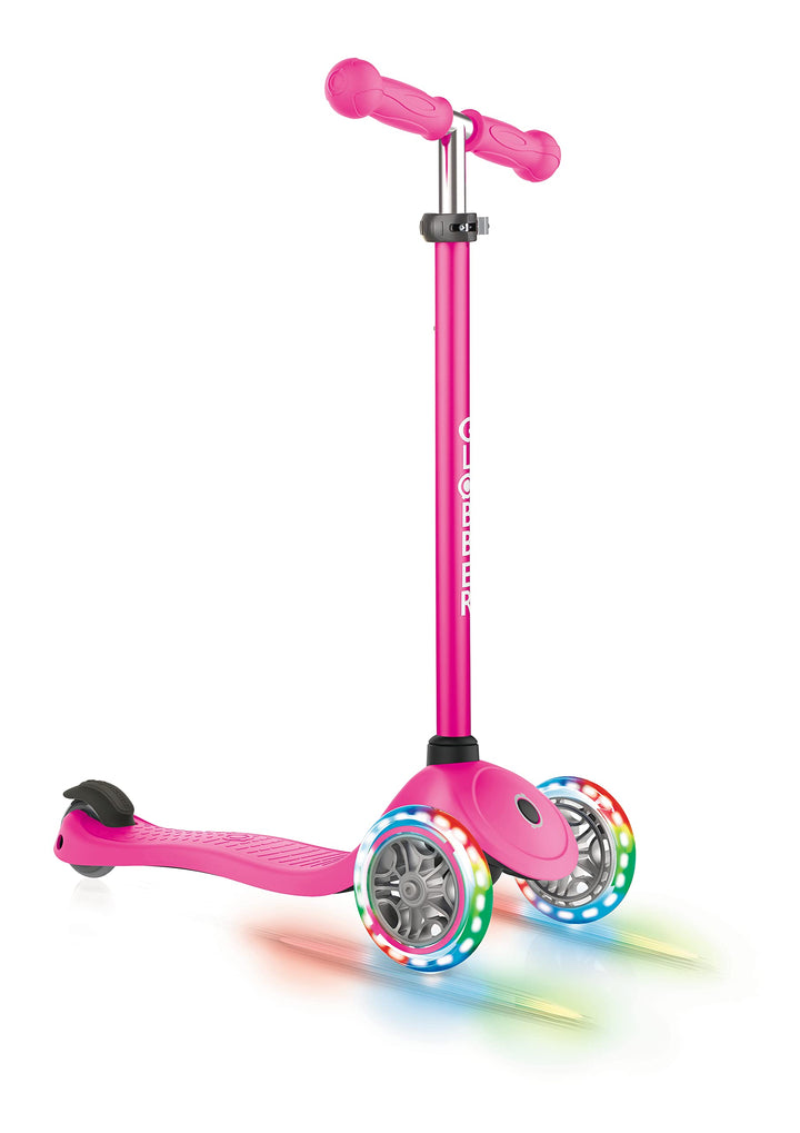Globber Primo Lights – Tretroller Kinder, 120/80 mm, ABEC 5, 3-rädrig, höhenverstellbar, LED-Leuchtr