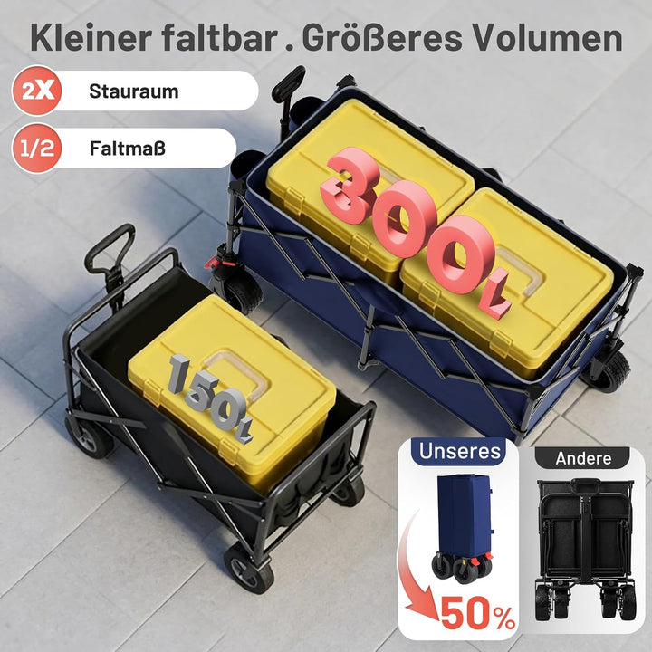 TIMBER RIDGE Faltbarer Bollerwagen 300L Klappbarer Strandwagen 150kg Traglast Campingwagen All-Terra