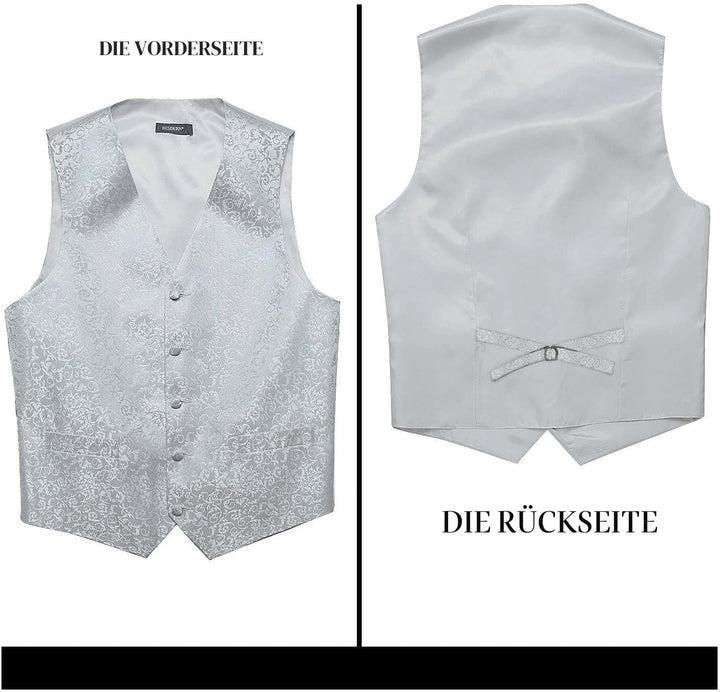 HISDERN Herren FLoral Hochzeit Weste Krawatte Einstecktuch Taschentuch Jacquard Weste Anzug Set L Si