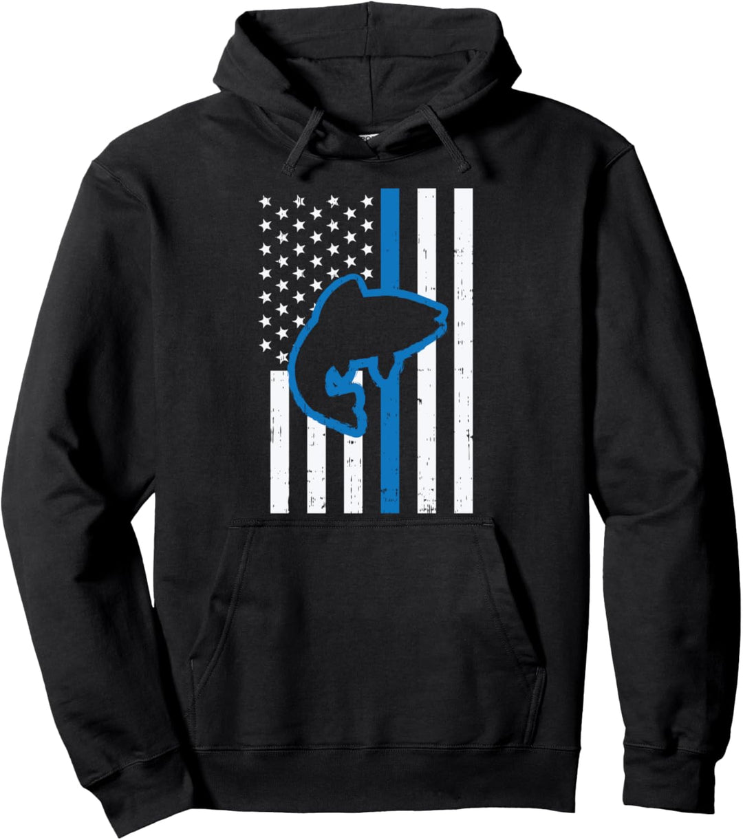 Blue Line US Flag Fish Police Vintage Fishing Patriotic Gift Pullover Hoodie