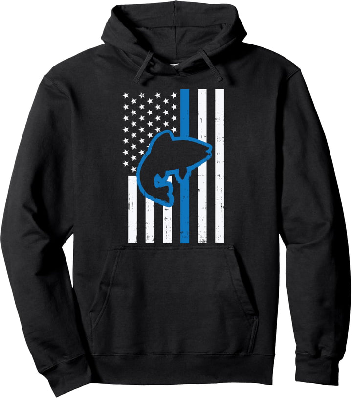 Blue Line US Flag Fish Police Vintage Fishing Patriotic Gift Pullover Hoodie
