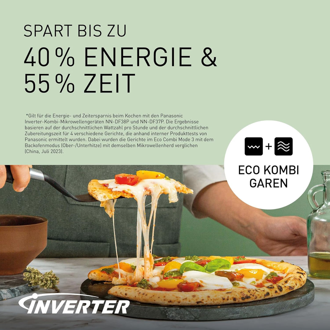 Panasonic NN-DF37PWEPG Kombi-Mikrowelle & Grill, 1000 W, 23 l, Inverter-Tech, Eco Kombi Modus, Flach