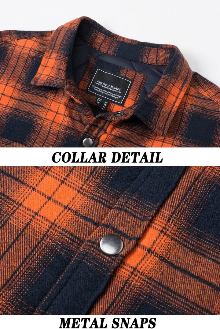TACVASEN Herren Karierte Hemdjacke Flanellhemd Holzfällerhemd Thermohemd Jacke S Orange, S Orange