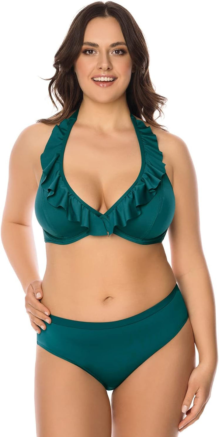 VIVISENCE Bikini BH Dame Bademode Gepolstert Hergestellt In EU Neckholder 3220 70F Grün, 70F Grün