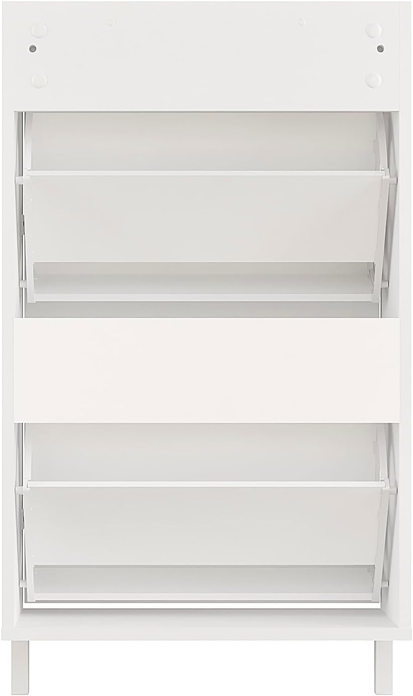 KOMTO Schuhschrank Schmal Weiss - Schuhregal Geschlossen mit 2 Klappen | Schuhkipper Trek 55 x 25 x