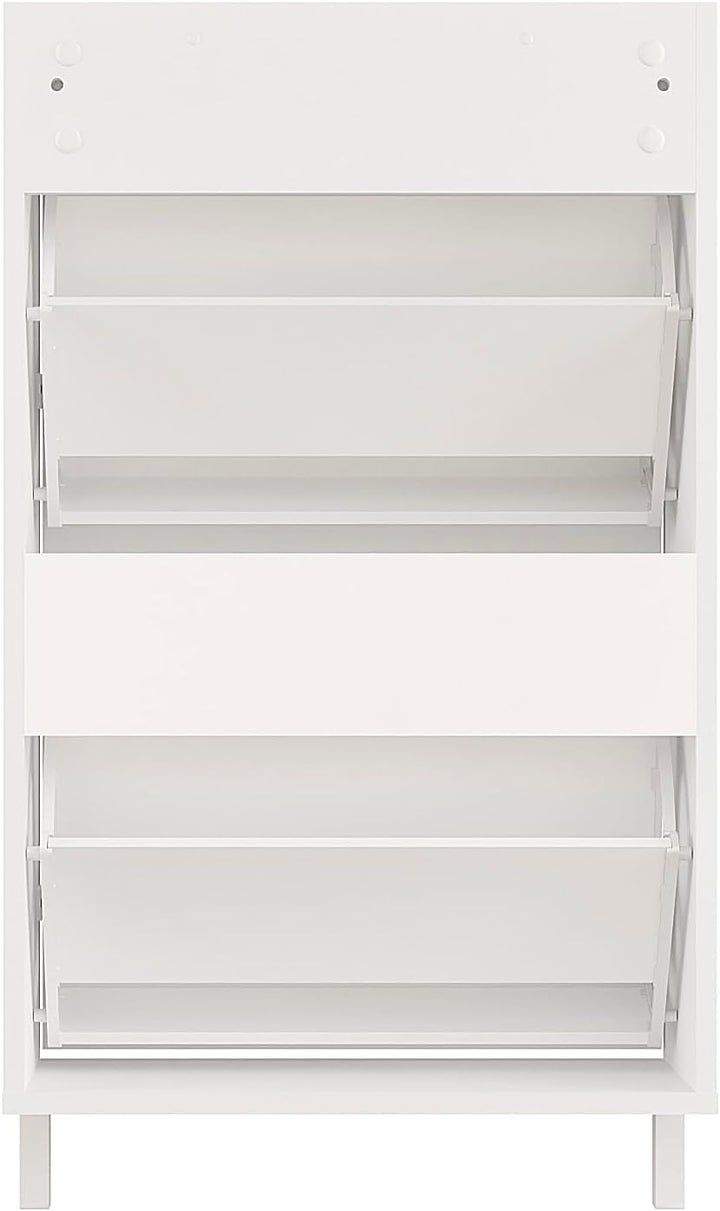 KOMTO Schuhschrank Schmal Weiss - Schuhregal Geschlossen mit 2 Klappen | Schuhkipper Trek 55 x 25 x