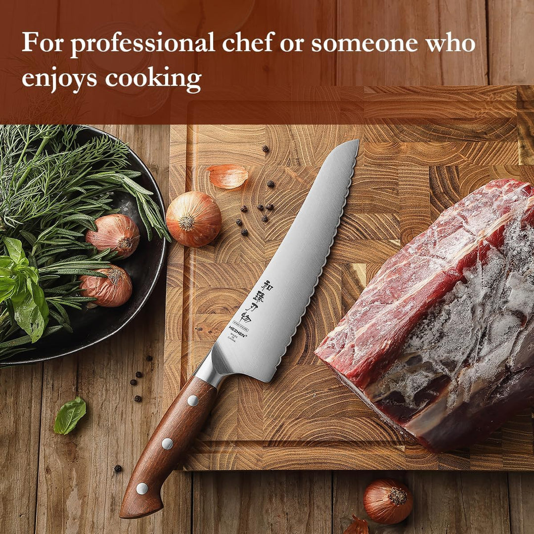 HEZHEN German Stahl Gefriergut Messer Gezahnte Klinge, Profi Küchenmesser für Gefrorenes Fleisch und