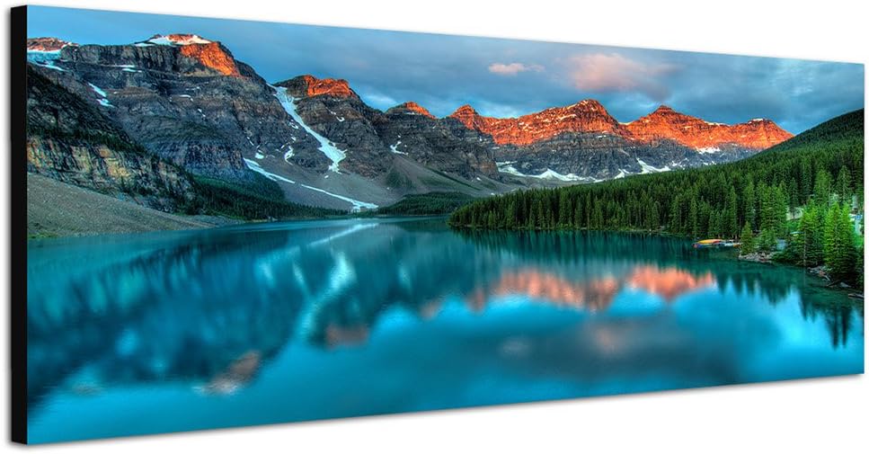 Paul Sinus Art Panoramabild auf Leinwand und Keilrahmen 150x50cm Landschaft Berge Wald See Sonnenauf