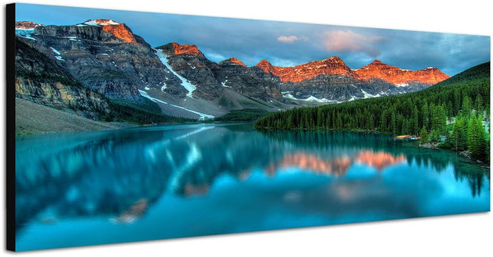 Paul Sinus Art Panoramabild auf Leinwand und Keilrahmen 150x50cm Landschaft Berge Wald See Sonnenauf