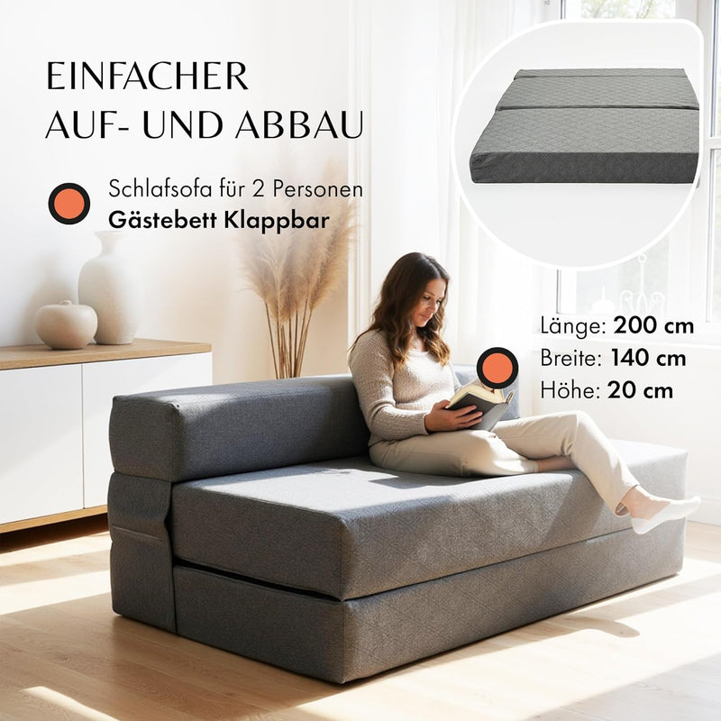 DYNMC you Schlafsofa für 2-140x200x20 cm Gästebett Klappbar - Test SEHR GUT - Klappmatratze Mittel H
