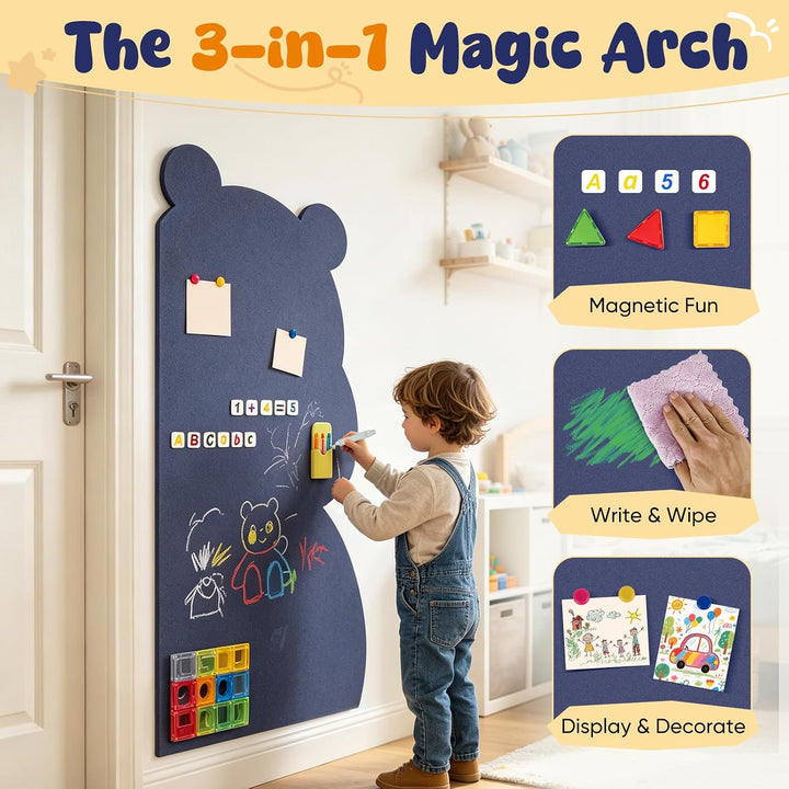 Magnetischer Wandaufkleber für Kinder 115x55cm, Bären-Design Selbstklebende Magnetwand in Blau inkl.