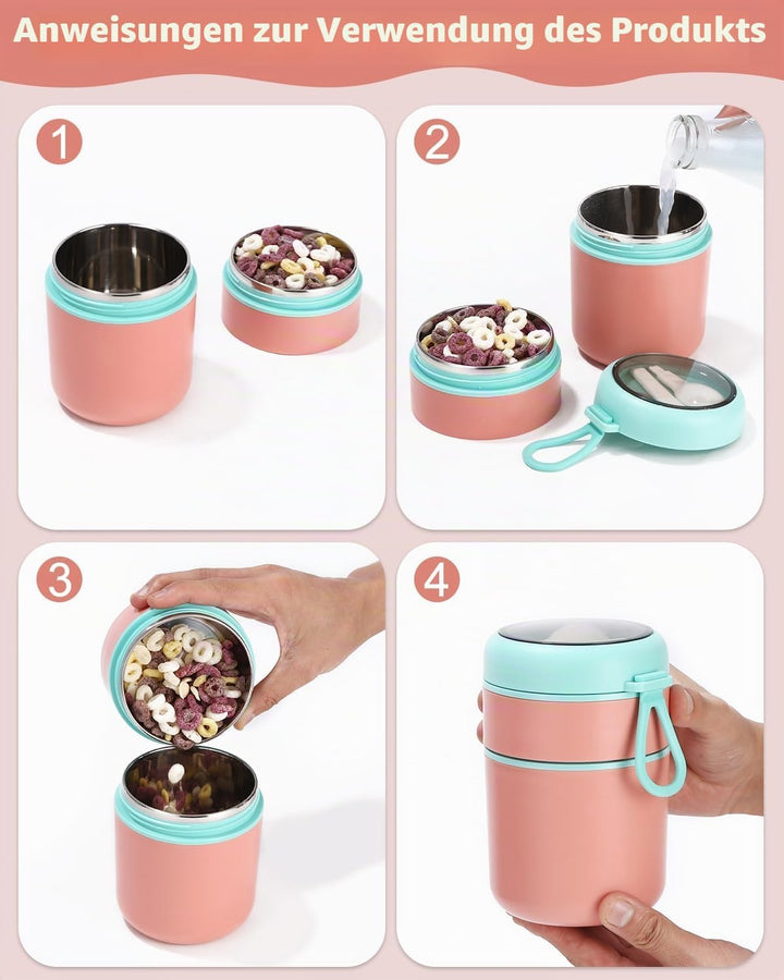 Müslibecher to Go 710ml mit Löffel,Frühstücksdose,Auslaufsichere Joghurtbecher to Go Kinder,Spülmasc