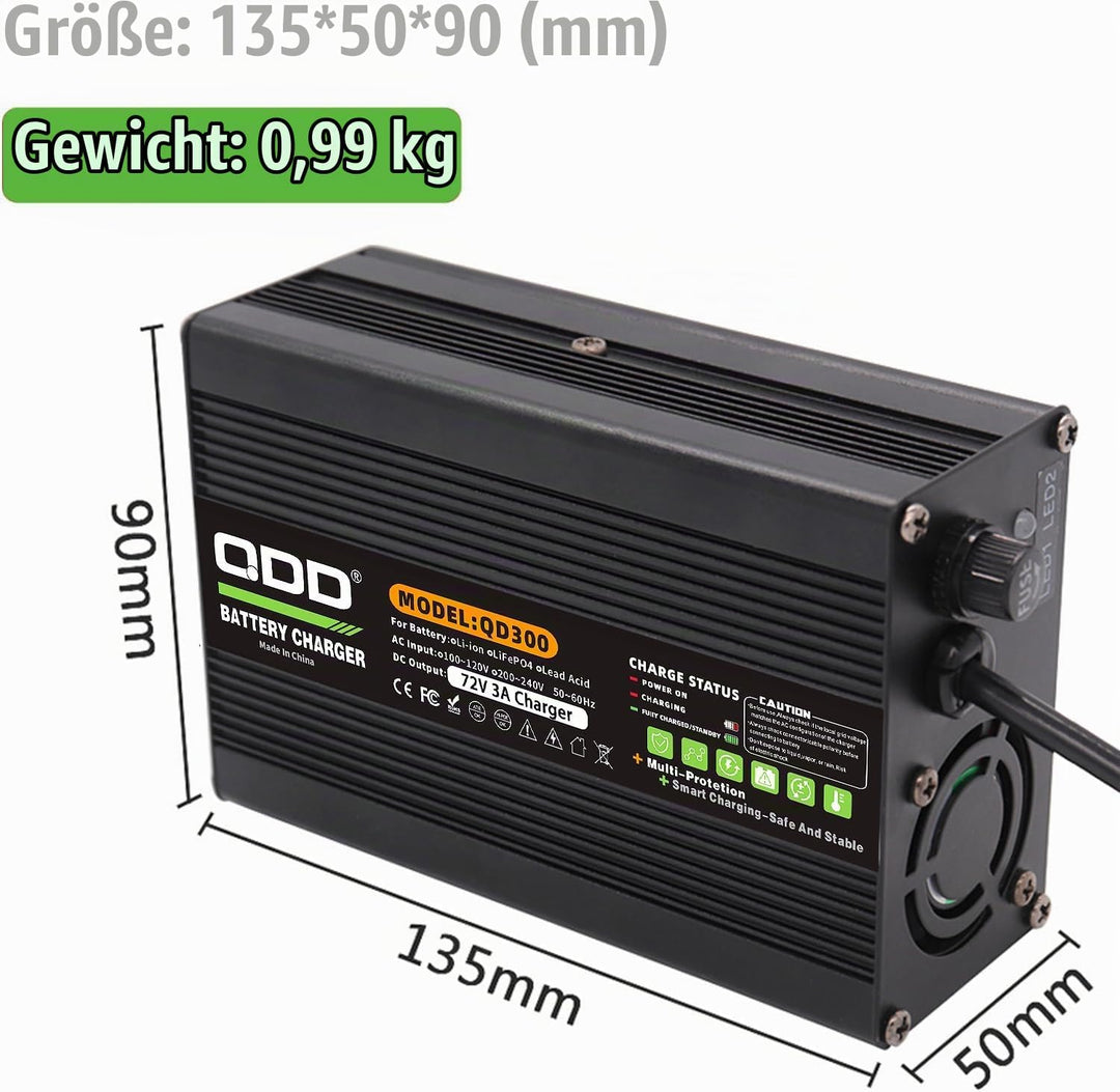 QDD 72 V 3 A Blei-Säure-Ladegerät, 72 Volt 3 Ampere, 15 Ah, 20 Ah, 25 Ah, 30 Ah, Batterieladegerät f