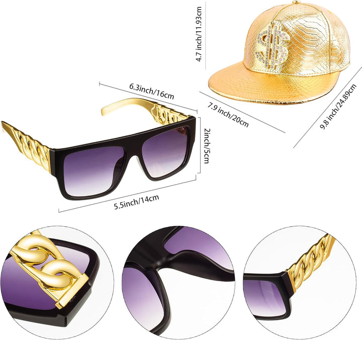 Rapper-Zubehör der 80er/90er Jahre für Rap-Konzerte, Hip Hop-Kostüm-Set, inklusive Sonnenbrille, Hip