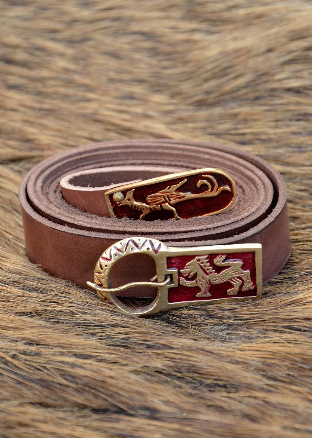 Battle-Merchant Mittelalter Langgürtel mit Greif und Löwenmotiv - LARP Gürtel aus Leder