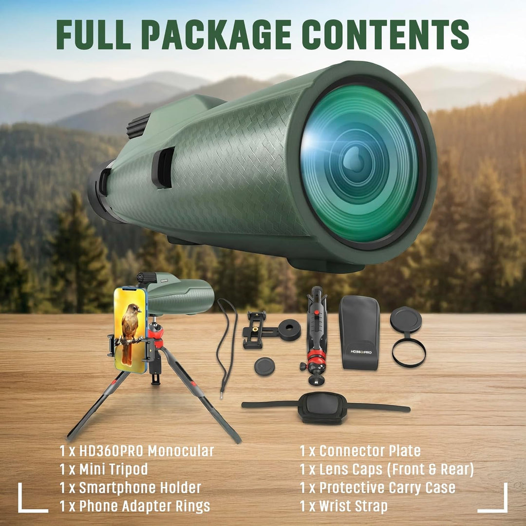 Monokular Teleskop 12X50 Outdoor Teleskop mit Smartphone Adapter für Sternenbeobachtung, Vogelbeobac
