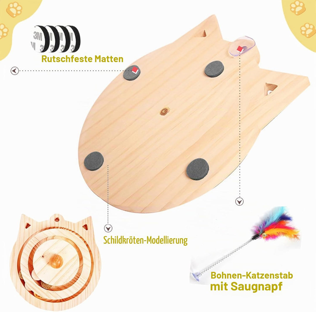 Honicemar 2-Lagiges Turm-Katzenspielzeug mit Ball und Schiene Interaktives Rollspielzeug mit 3 Arten