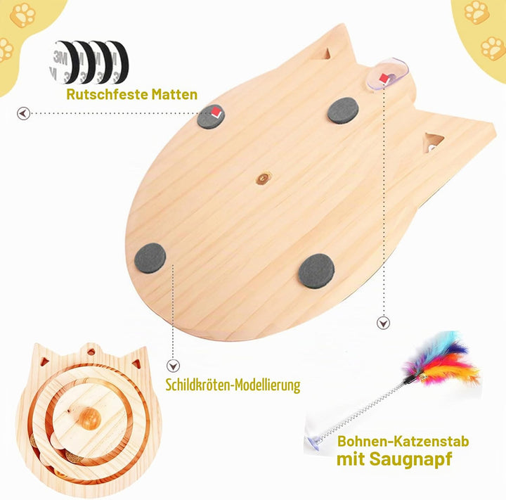 Honicemar 2-Lagiges Turm-Katzenspielzeug mit Ball und Schiene Interaktives Rollspielzeug mit 3 Arten