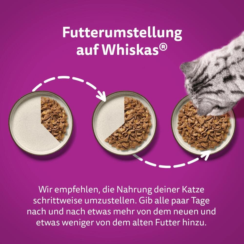 Whiskas Adult 1+ Katzennassfutter Geflügel Auswahl in Gelee, 120 Portionsbeutel, 120x85g (1 Grosspac