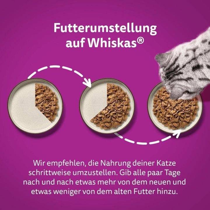 Whiskas Adult 1+ Katzennassfutter Geflügel Auswahl in Gelee, 120 Portionsbeutel, 120x85g (1 Grosspac
