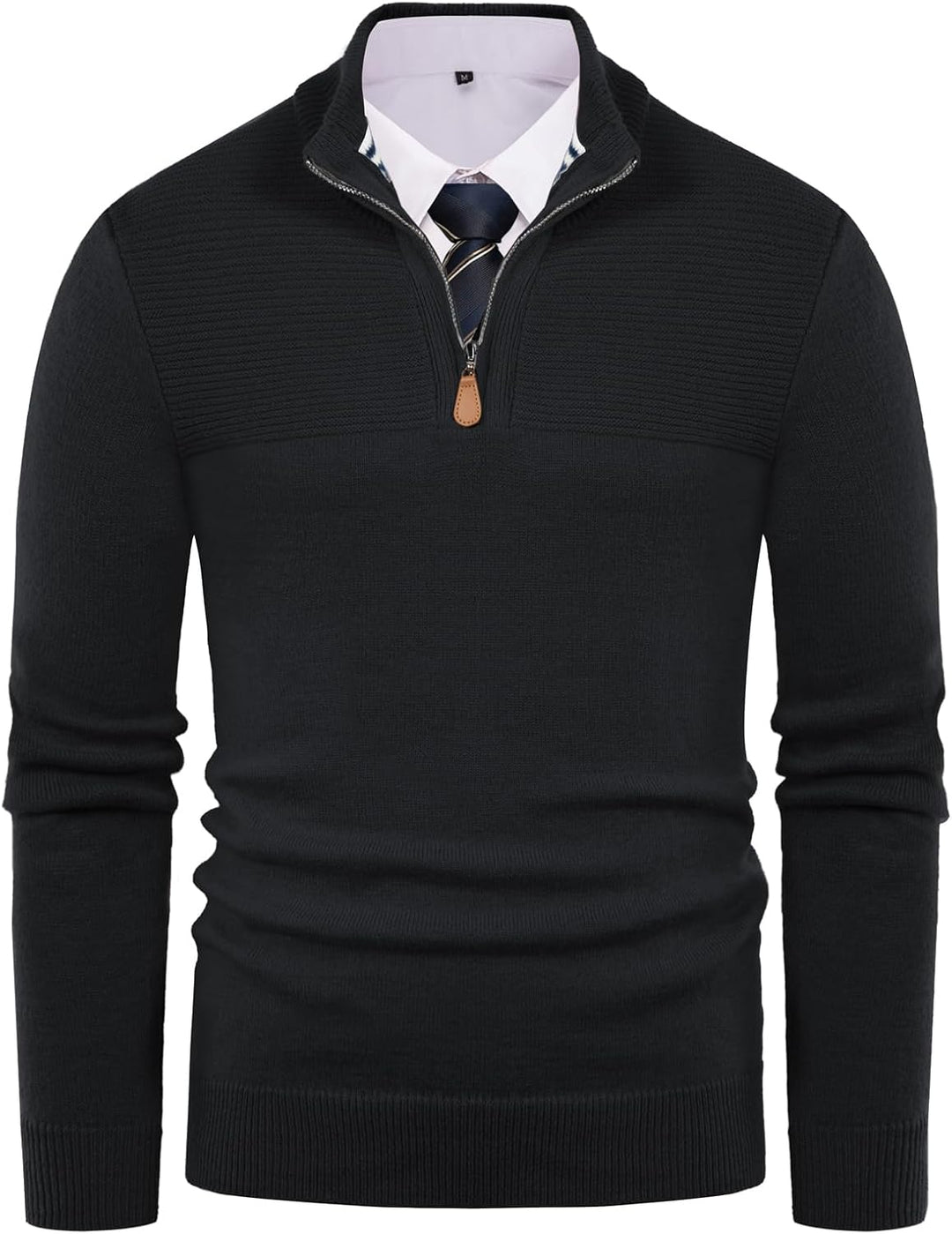 Strickpullover Herren Troyer Pullover mit Reissverschluss und Stehkragen Arbeitspullover, S Schwarz