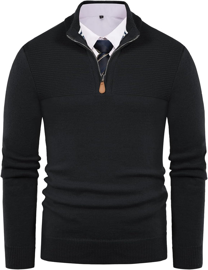 Strickpullover Herren Troyer Pullover mit Reissverschluss und Stehkragen Arbeitspullover, S Schwarz