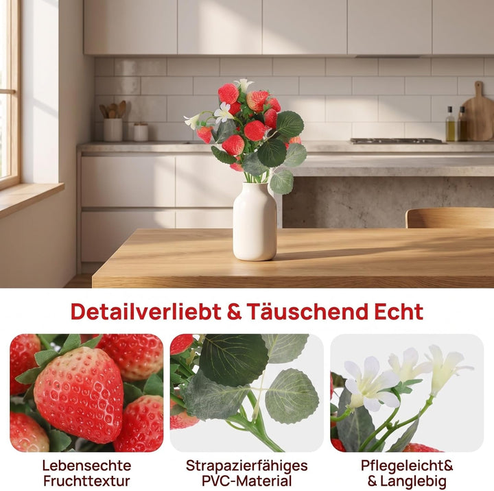 IMIKEYA 2 Stück Künstliche Erdbeerblumenstrauss aus PVC mit Lebensechtem Aussehen und Lebendigen Far