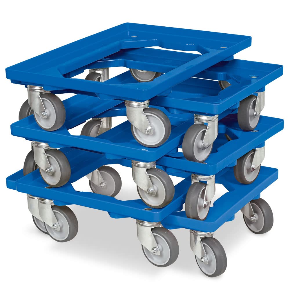 BRB 6X Logistikroller/Transportroller für Kisten 600x400 mm, Tragkraft 250 kg (blau), Blau