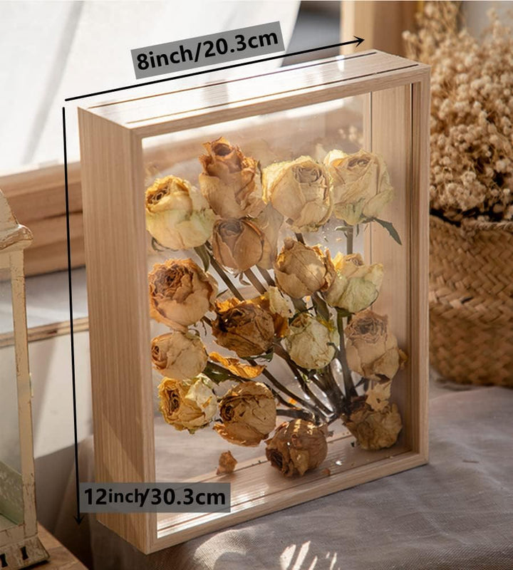 NatureMan Holzrahmen, getrocknete Blumen, dekorativer schwebender Bilderrahmen, doppelseitiges Glas,