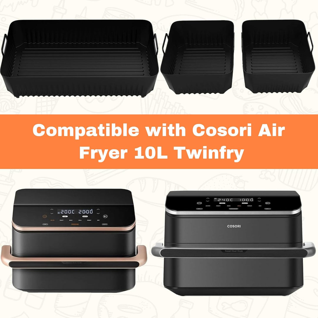 Silikonform Heissluftfritteuse Zubehör für Cosori Twinfry 10L, 3 Stück Silikonform Airfryer Heissluf