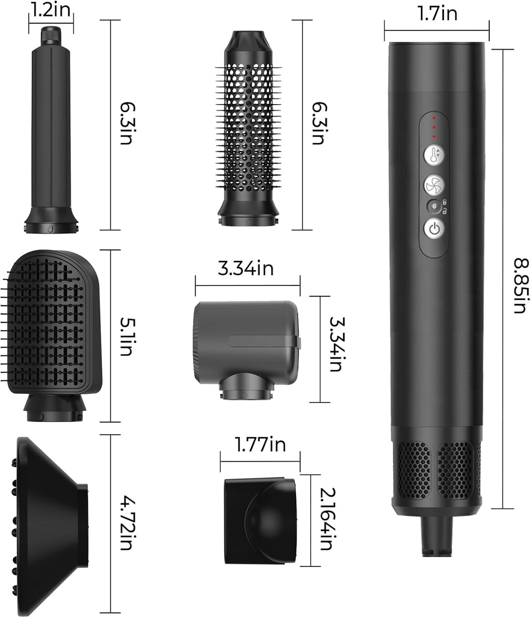 Air Styler 7 In 1, 110000 U/Min Hochtouriger Motor Haartrockner Warmluftbürste Set Mit 7 Aufsätze, T