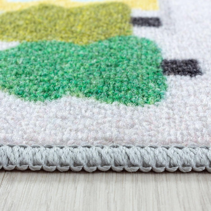 HomebyHome Kinderteppich Strasse Verkehr Design Grau 120x170 cm - Kurzflor Teppich Kinderzimmer Rech