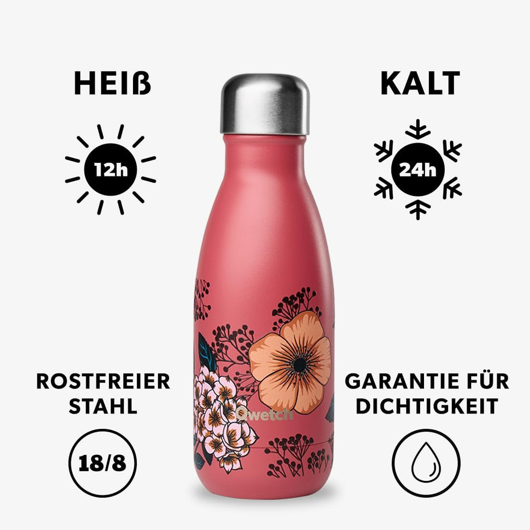 QWETCH - Isothermische Originals Flasche - Anémones 260ml - Nomadische Edelstahlflasche - 24h Kalt u
