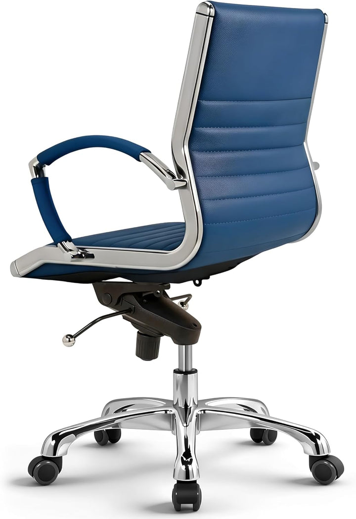 VERSEE Premium Echt-Leder Bürostuhl Montreal in Blau – Ergonomischer Schreibtischstuhl mit Sitzhöhe