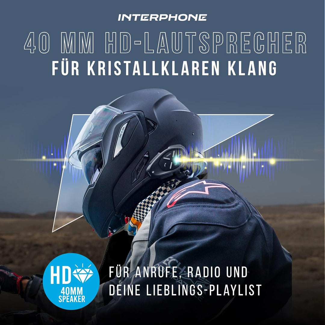 Interphone LINK HD Einzel-Headset – Bluetooth Headset für Motorrad – Motorrad Sprechanlage für 2 Per