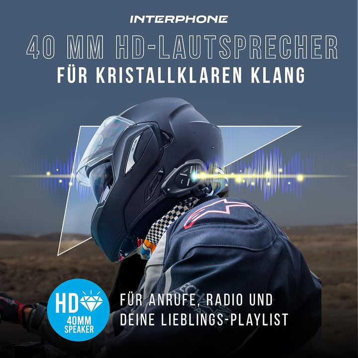 Interphone LINK HD Einzel-Headset – Bluetooth Headset für Motorrad – Motorrad Sprechanlage für 2 Per
