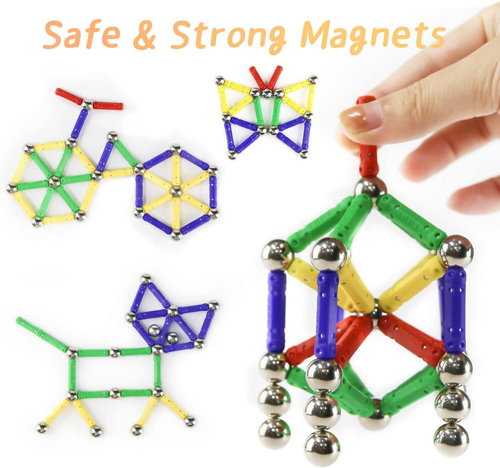 Jvchengxi 144 Stücke Magnetische Bausteine, Magnetische Stöcke Spielzeug, Magnet Lernspielzeug, 3D P