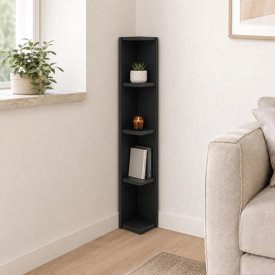 VCM Holz Eckregal Stand Aufbewahrung Standregal Bücherregal Deko Regal Honsa Schwarz, Schwarz
