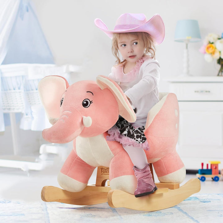 FUNLIO Elefanten Baby Schaukelpferd für Kleinkinder 1-3 Jahre, Mächtiger & Niedlicher Rosa Plüsch El