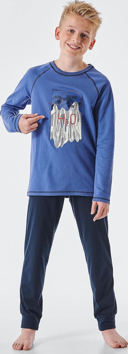 Schiesser Jungen Langer Schlafanzug-Organic Cotton Pyjamaset 140 Blau (Blau Ii), 140 Blau (Blau Ii)